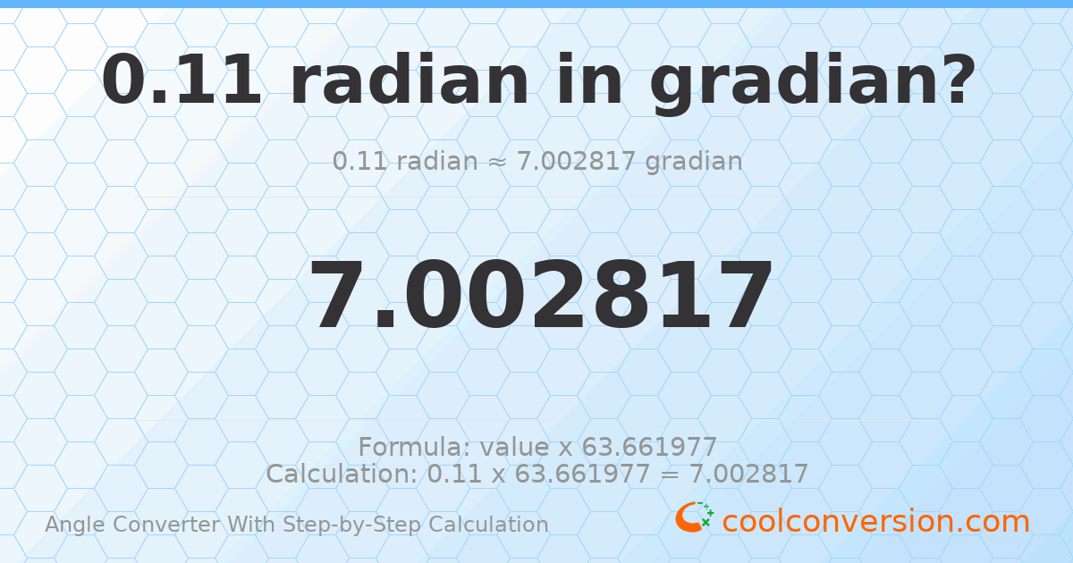 0.11 radians = 7.00282 gradians