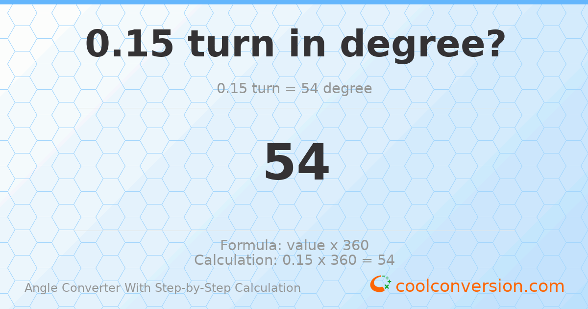 0.15 turns = 54 degrees