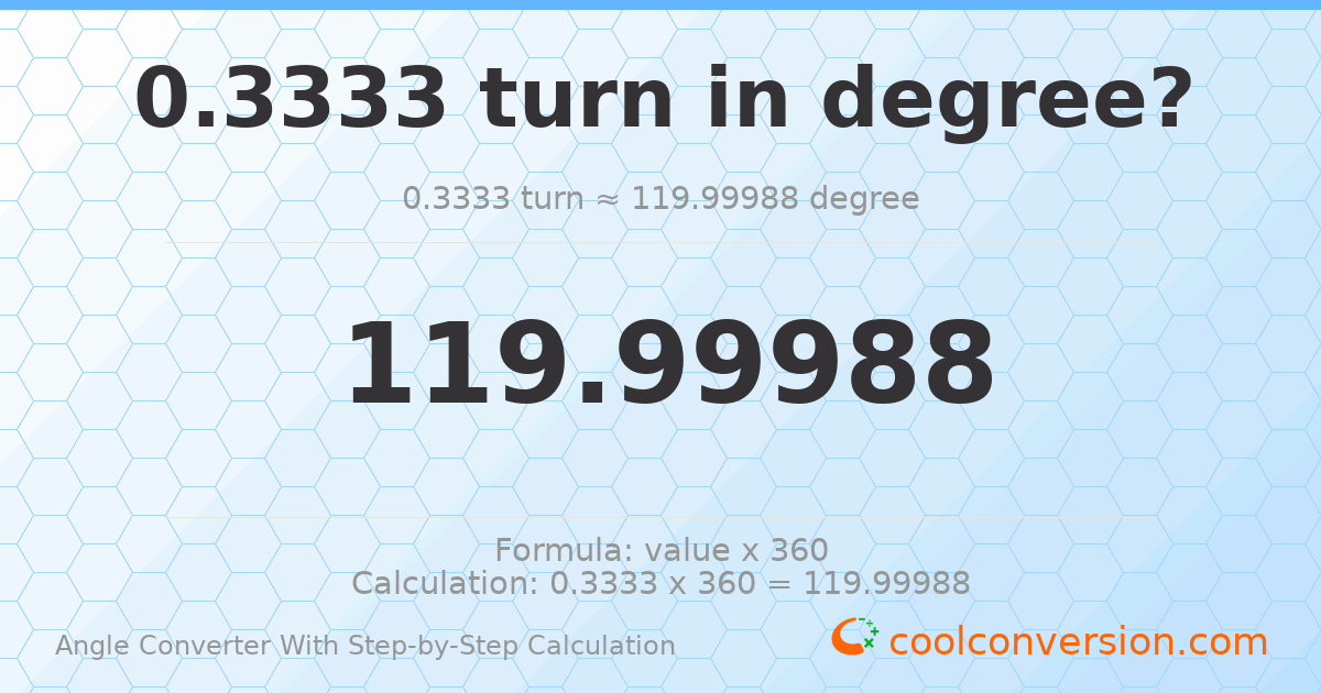 0.333333 turns = 120 degrees