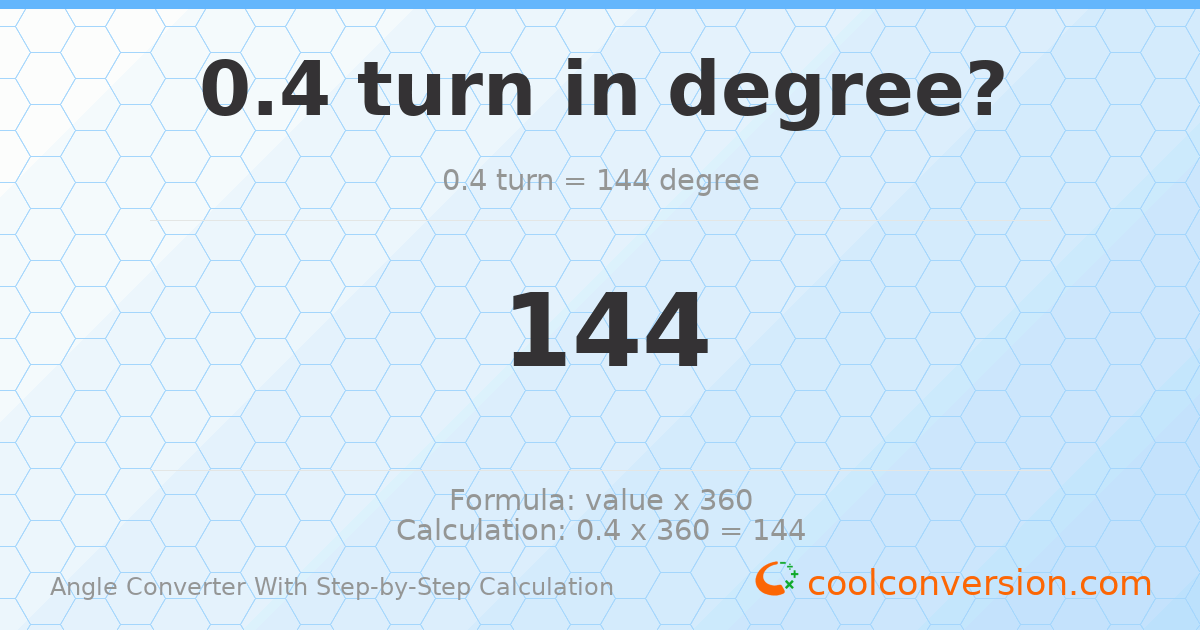 0.4 turns = 144 degrees