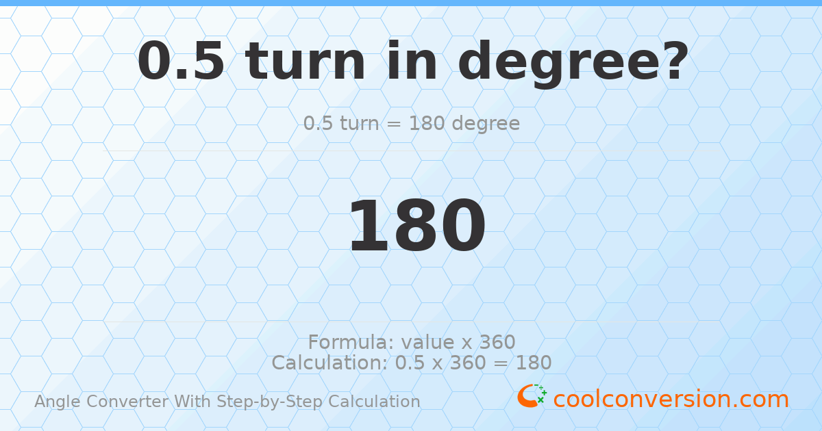 0.5 turns = 180 degrees