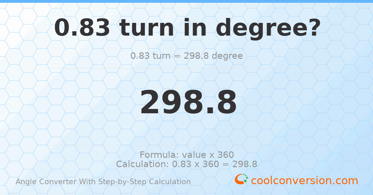 0.83 turns = 298.8 degrees