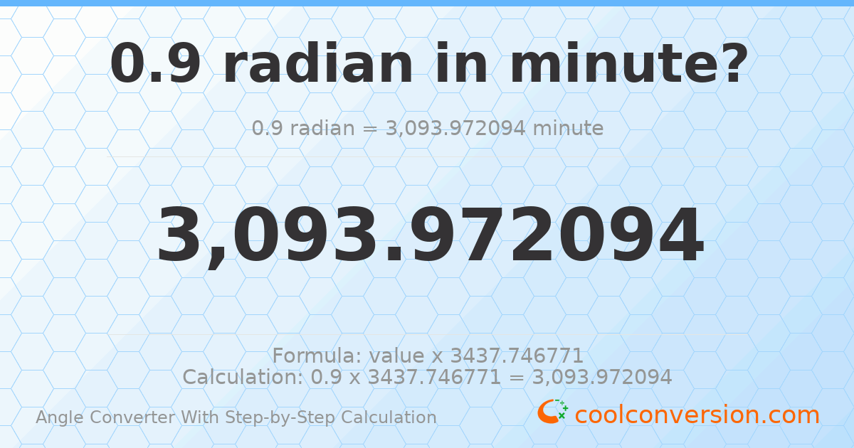0.9 radians = 3093.97 minutes