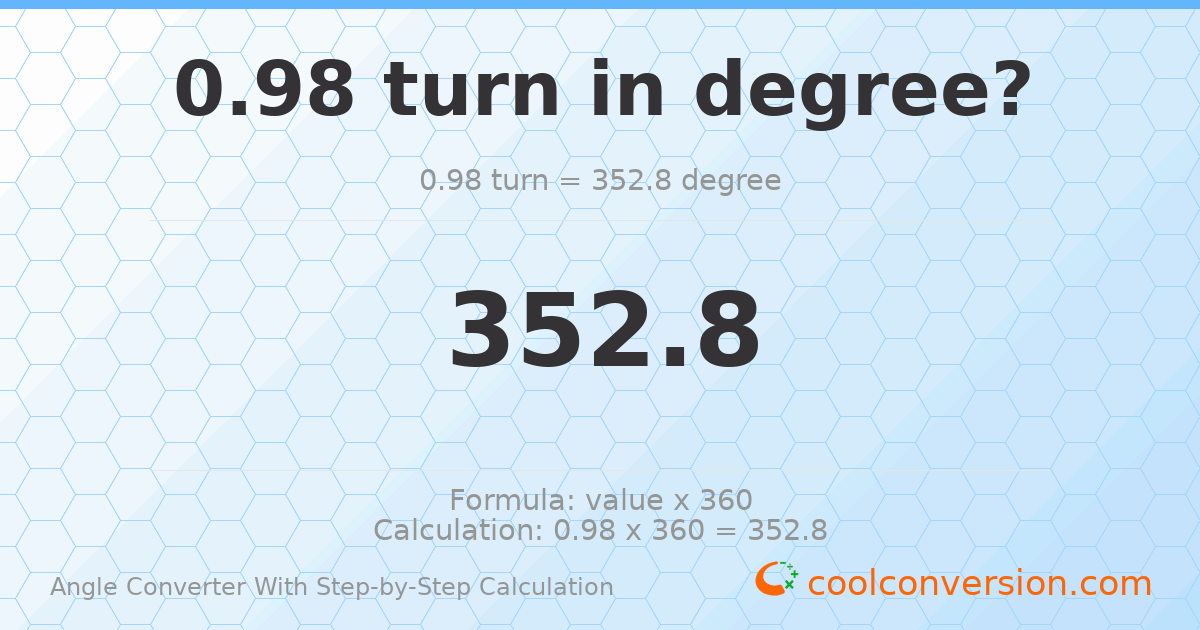 0.98 turns = 352.8 degrees