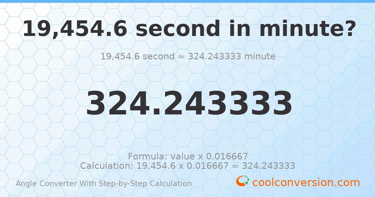 19454.6 seconds = 324.243 minutes