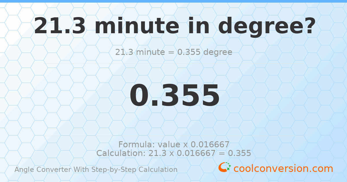 21.3 minutes = 0.355 degrees