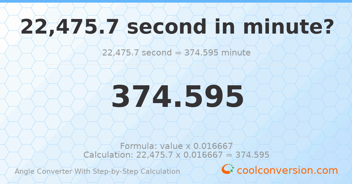 22475.7 seconds = 374.595 minutes