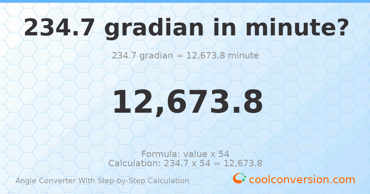 234.7 gradians = 12673.8 minutes