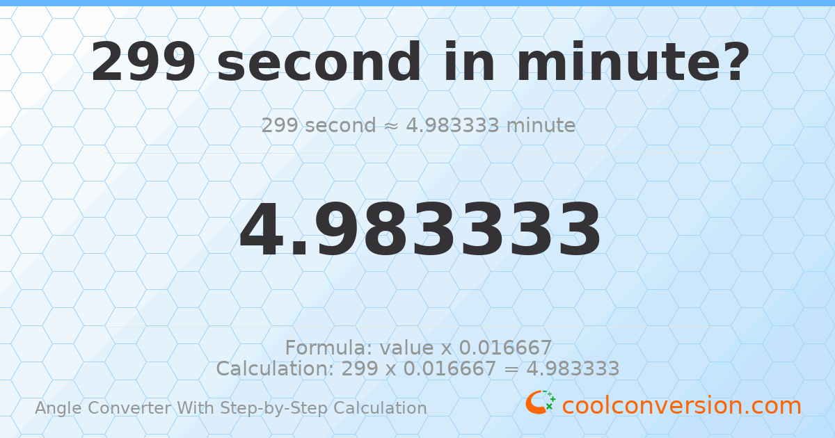 299 seconds = 4.98333 minutes