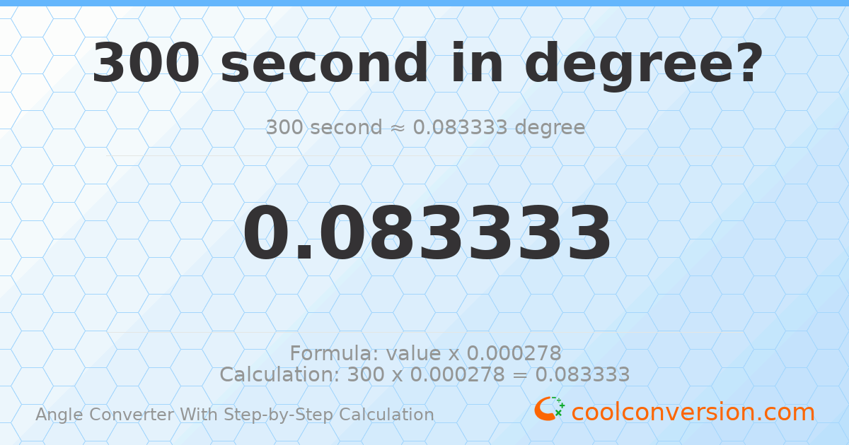 300 seconds = 0.0833333 degrees