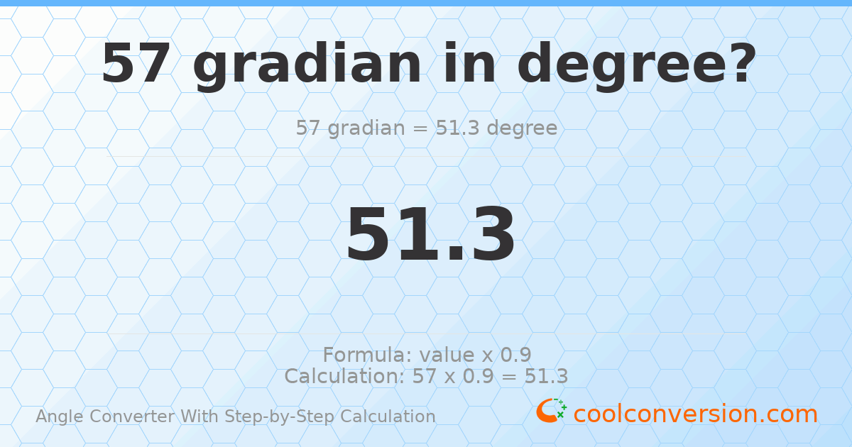 57 gradians = 51.3 degrees