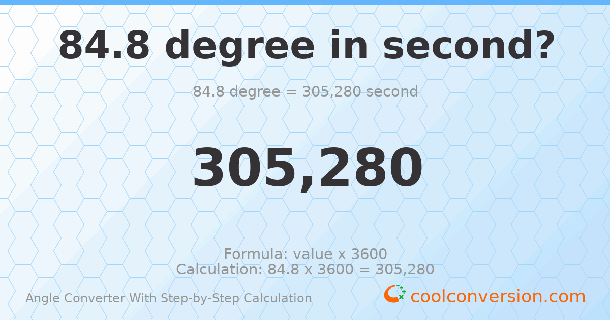 84.8 degrees = 305280 seconds
