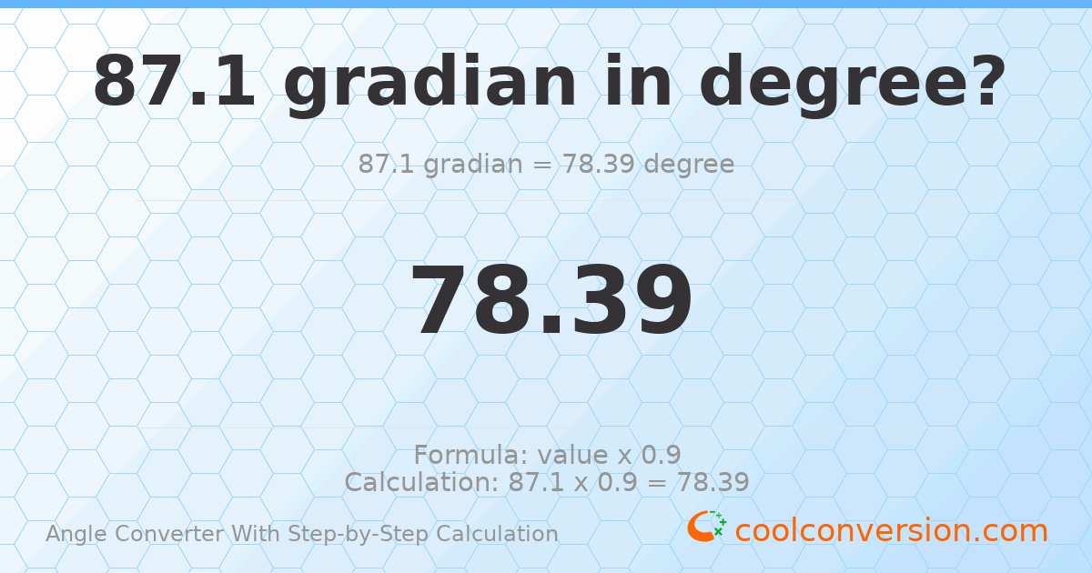 87.1 gradians = 78.39 degrees