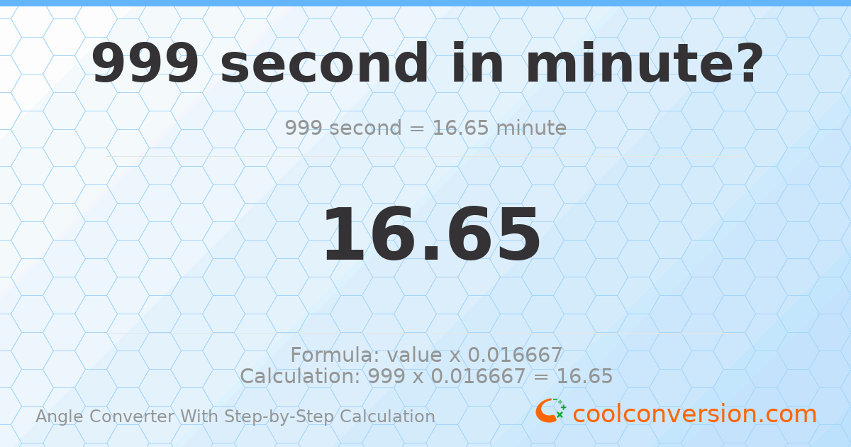 999 seconds = 16.65 minutes