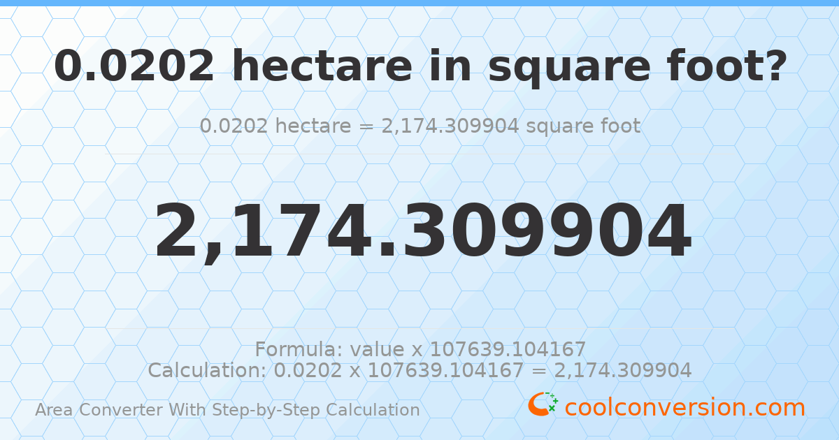 0.0202 hectares = 2174.31 square feet