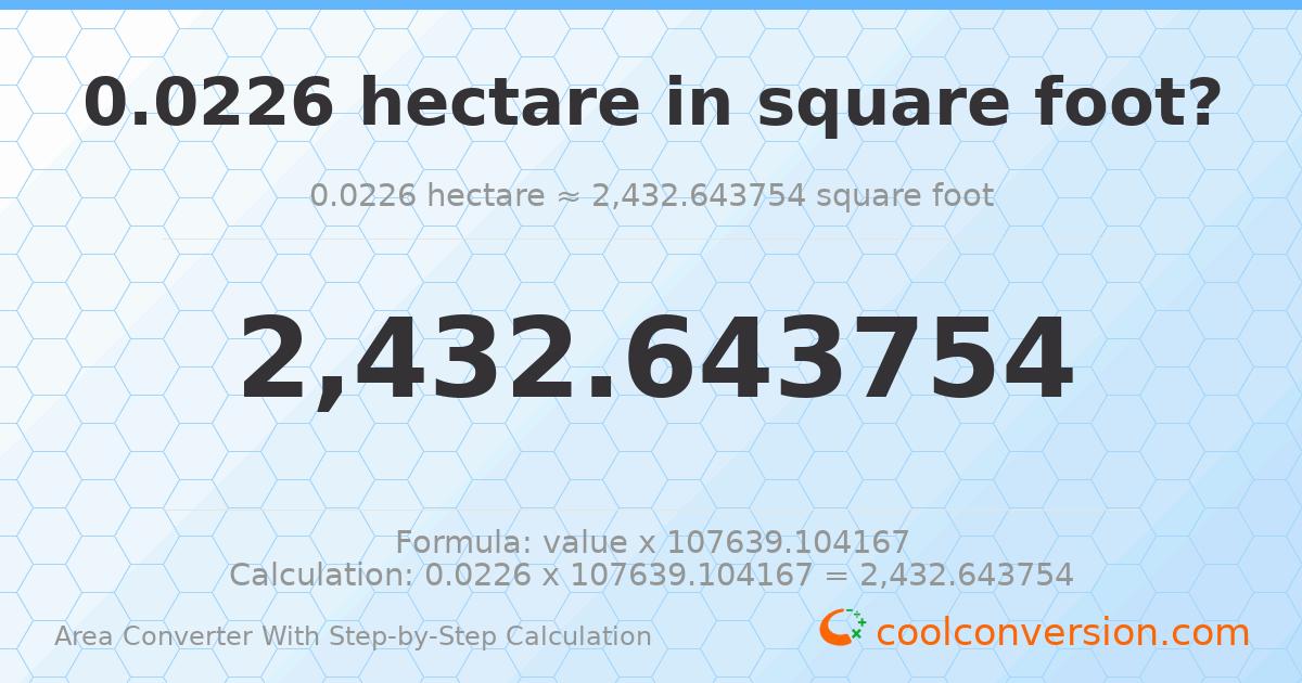 0.0226 hectares = 2432.64 square feet