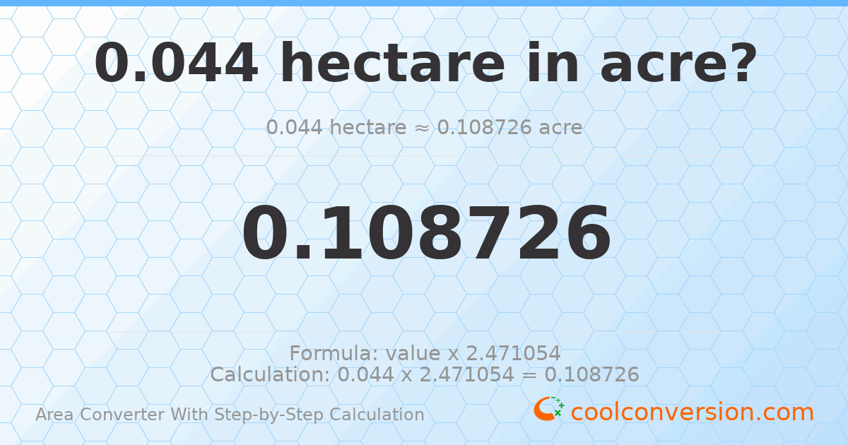 0.044 hectares = 0.108726 acres