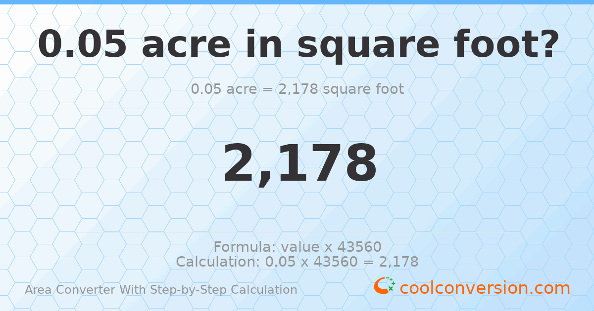 0.05 acres = 2178 square feet