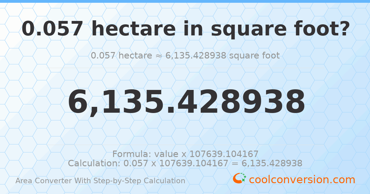 0.057 hectares = 6135.43 square feet