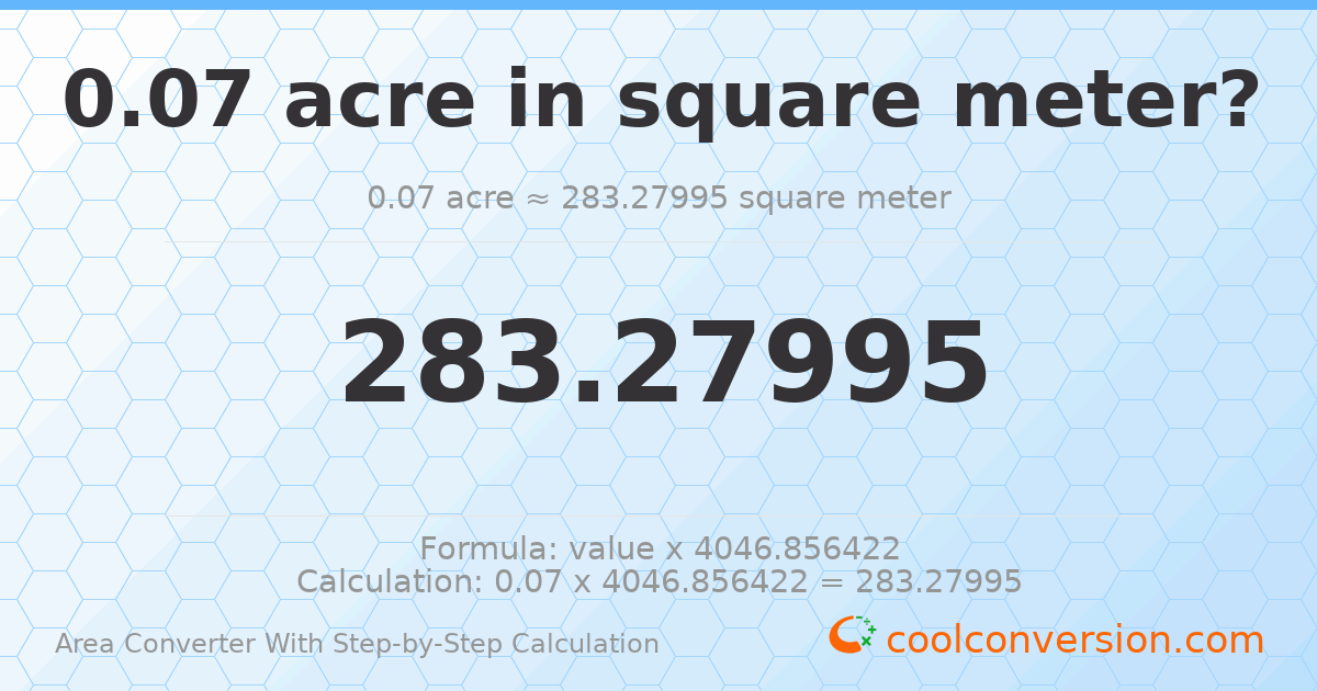 0.07 acres = 283.28 square meters