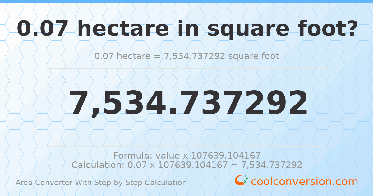 0.07 hectares = 7534.74 square feet