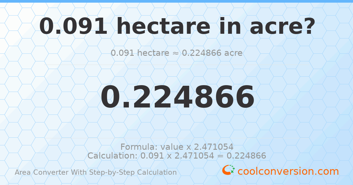 0.091 hectares = 0.224866 acres