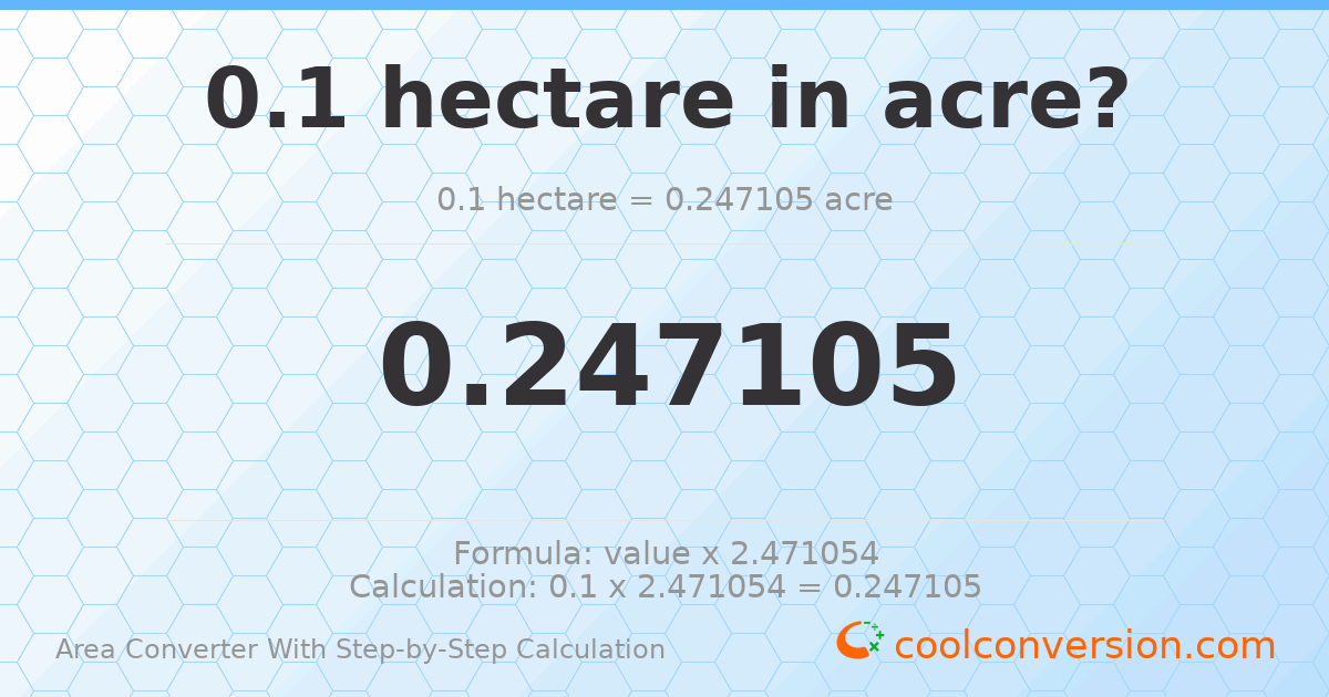 0.1 hectares = 0.247105 acres