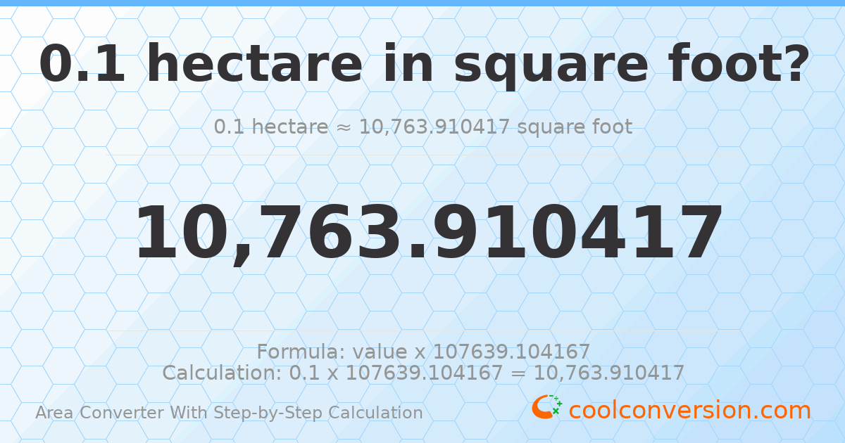 0.1 hectares = 10763.9 square feet
