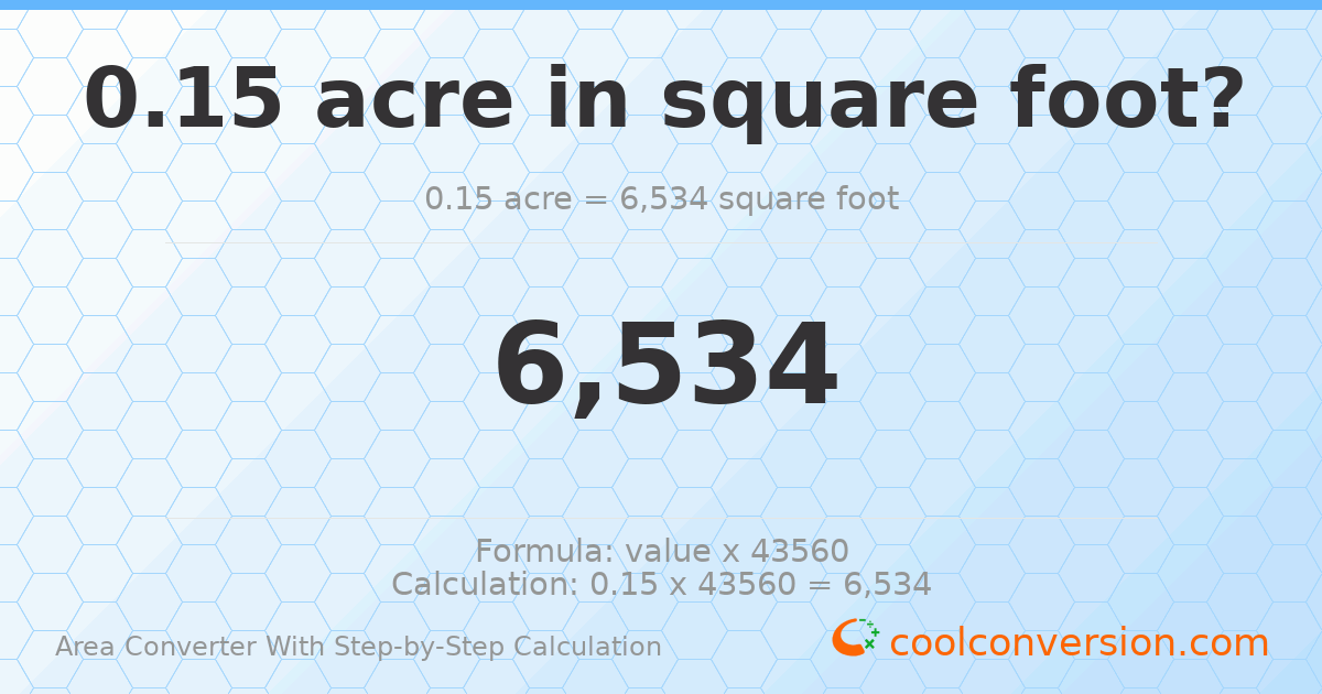 0.15 acres = 6534 square feet