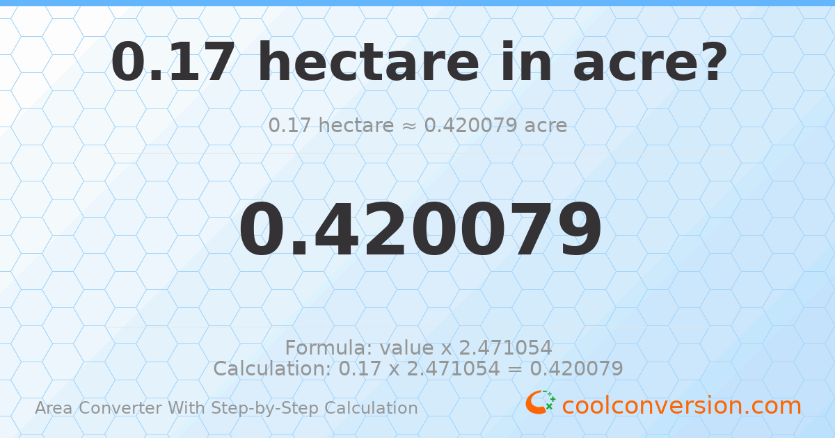 0.17 hectares = 0.420079 acres