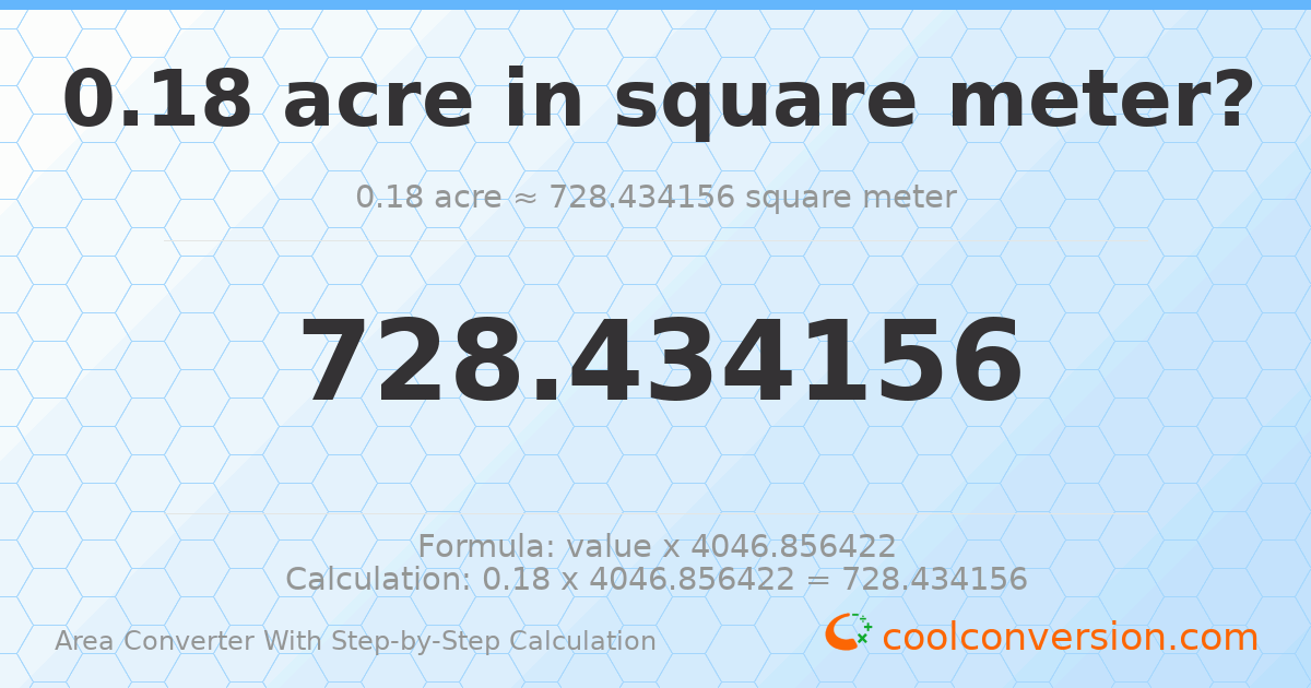 0.18 acres = 728.434 square meters