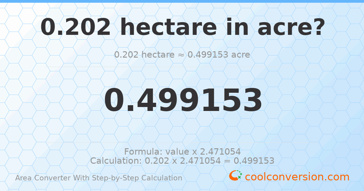 0.202 hectares = 0.499153 acres