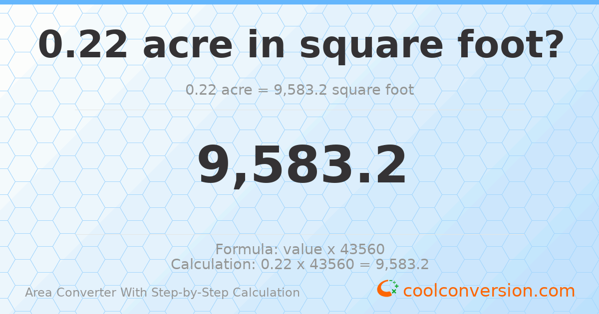 0.22 acres = 9583.2 square feet