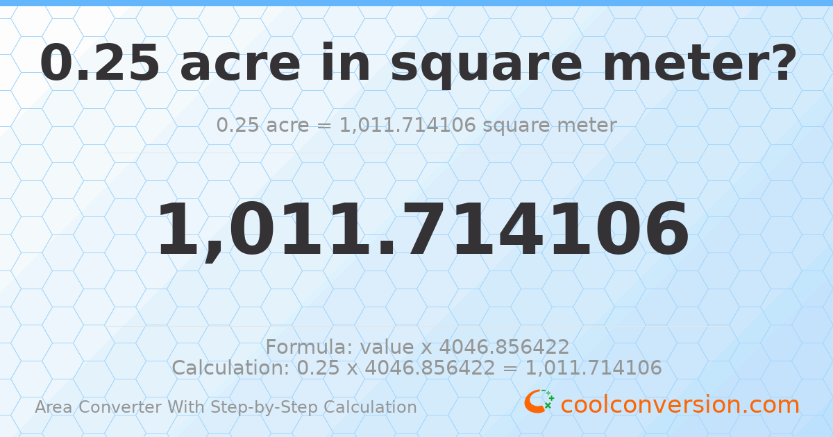0.25 acres = 1011.71 square meters