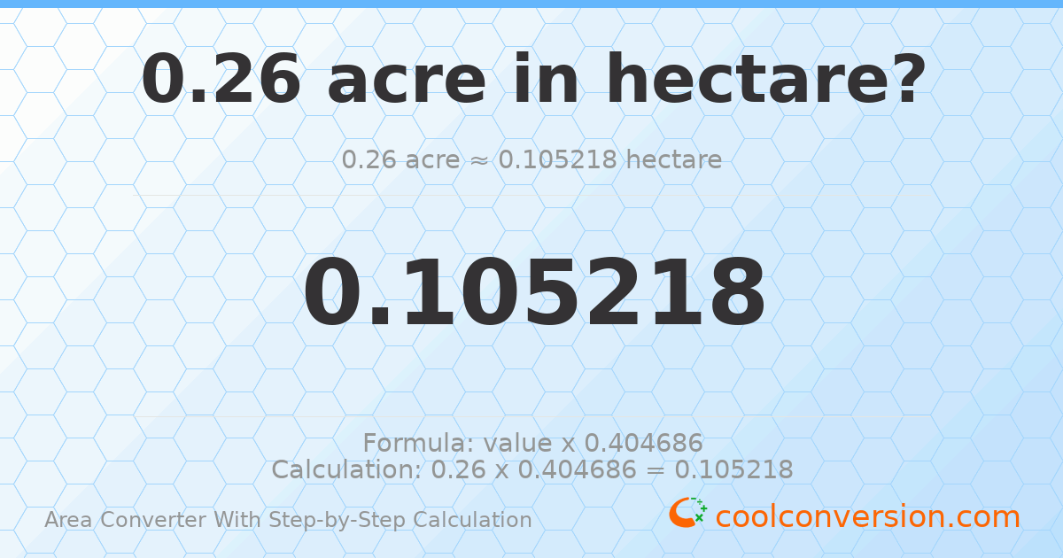 0.26 acres = 0.105218 hectares
