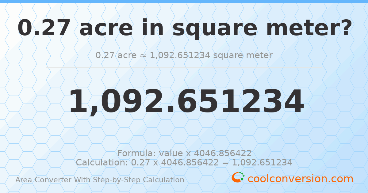 0.27 acres = 1092.65 square meters