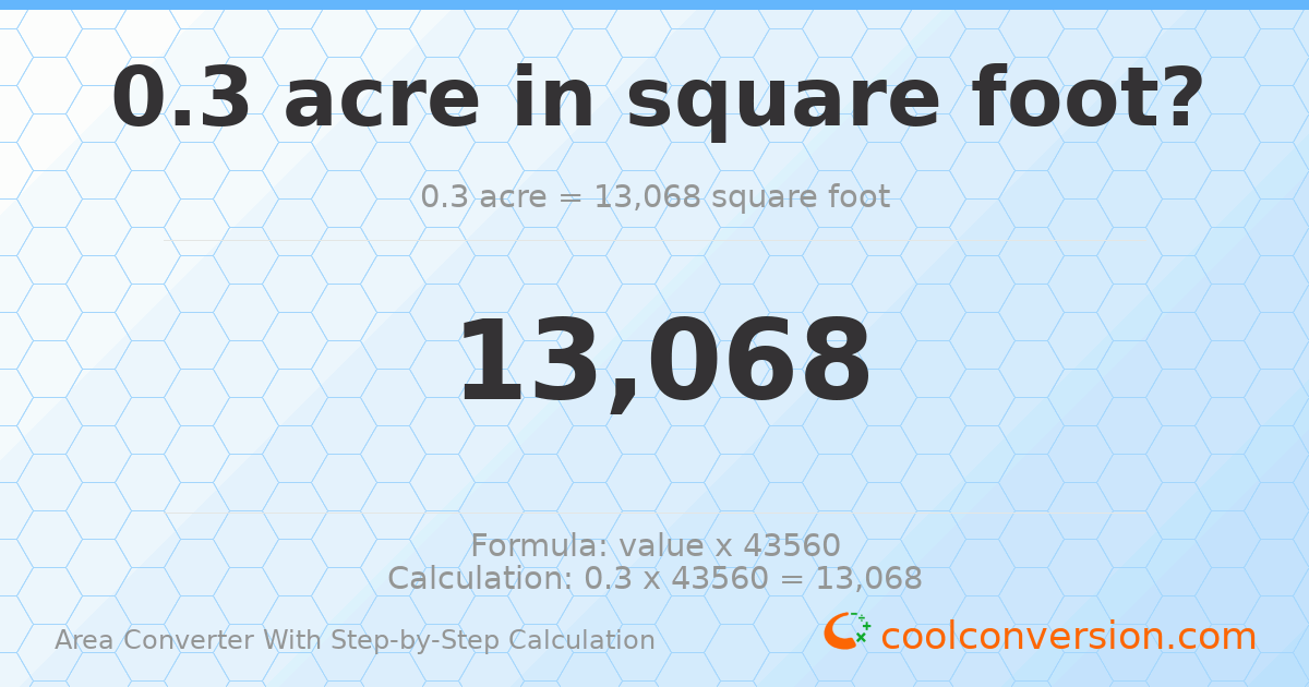0.3 acres = 13068 square feet