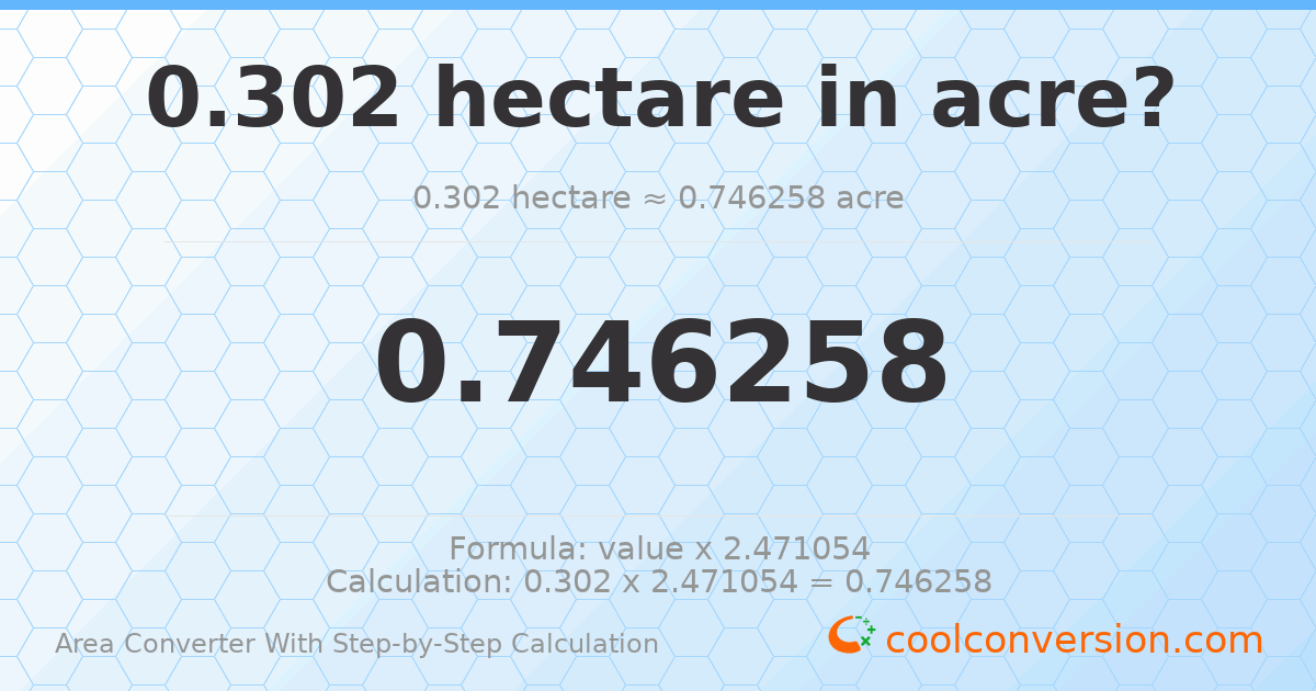 0.302 hectares = 0.746258 acres