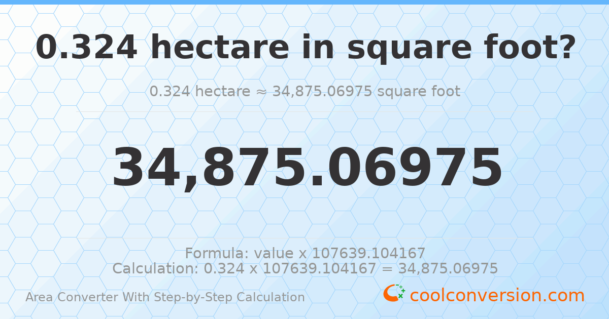 0.324 hectares = 34875.1 square feet