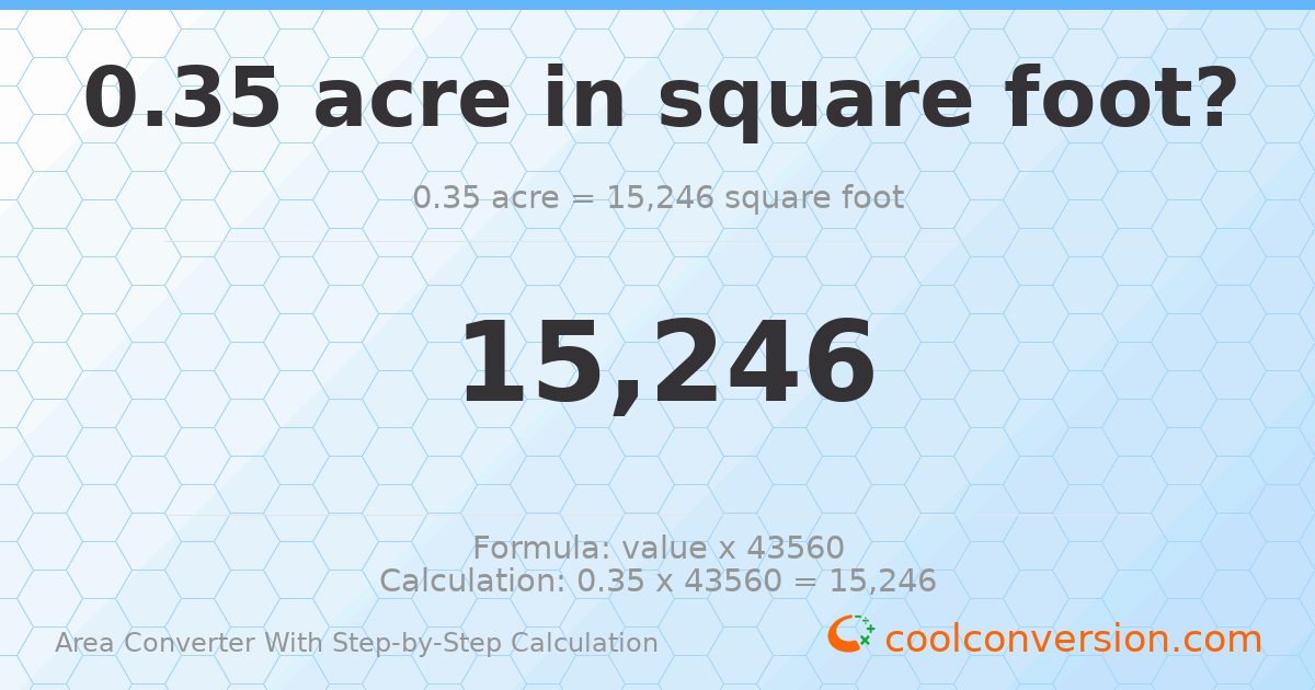 0.35 acres = 15246 square feet