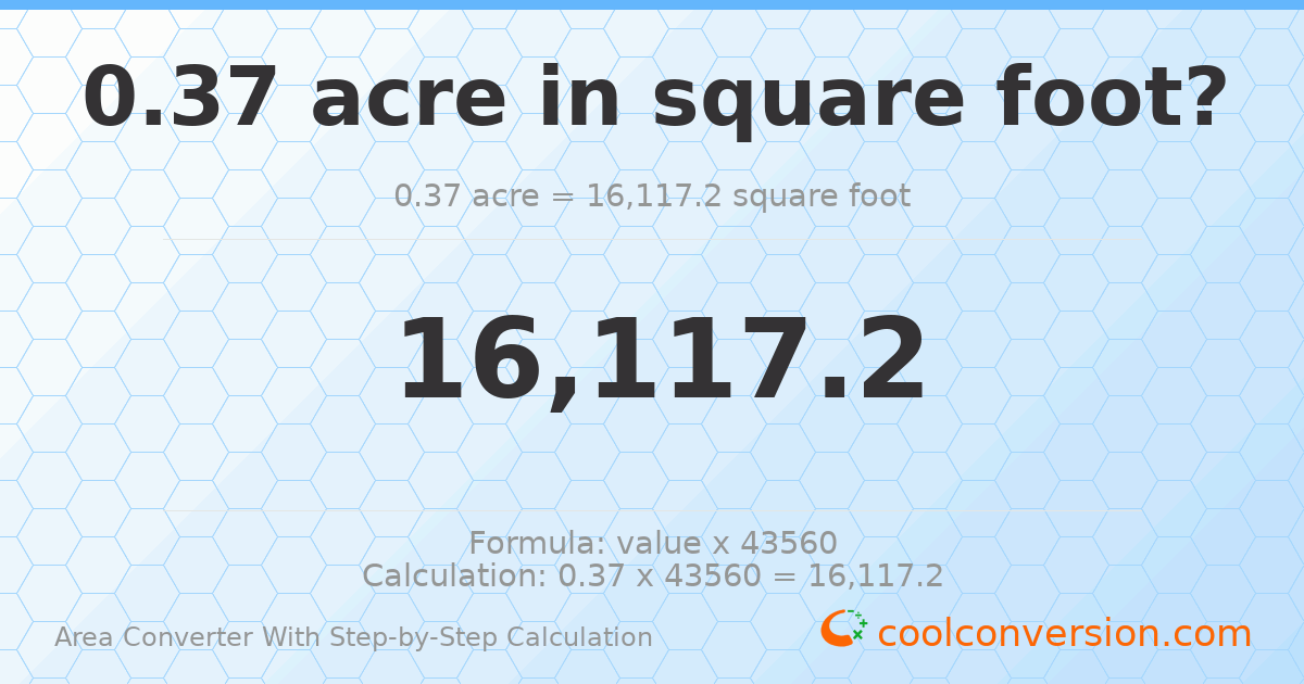 0.37 acres = 16117.2 square feet