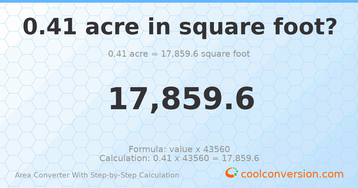 0.41 acres = 17859.6 square feet