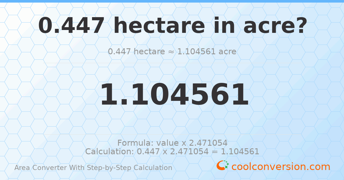 0.447 hectares = 1.10456 acres