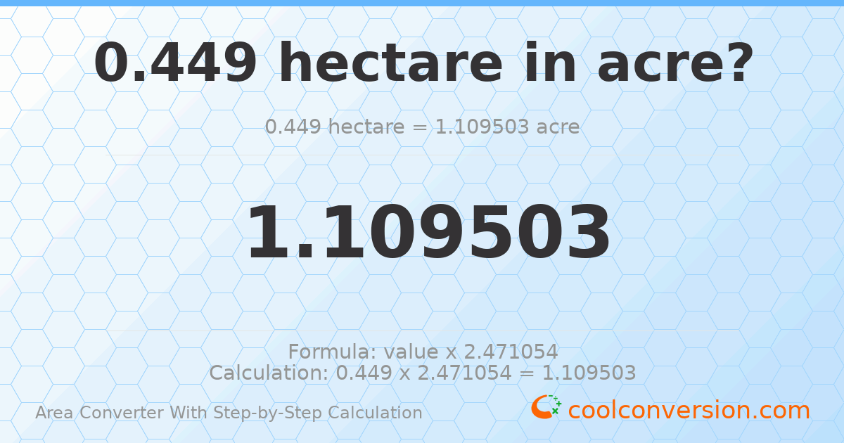 0.449 hectares = 1.1095 acres