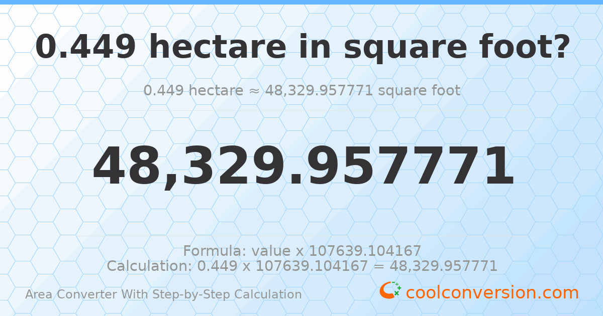 0.449 hectares = 48330 square feet