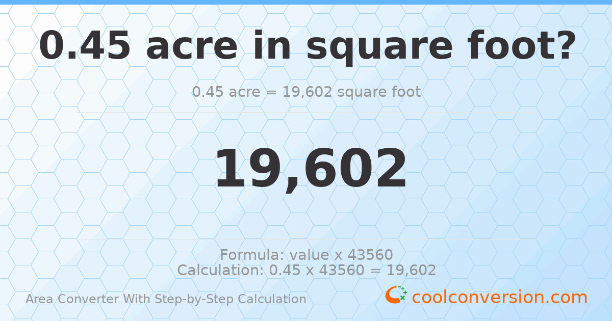 0.45 acres = 19602 square feet