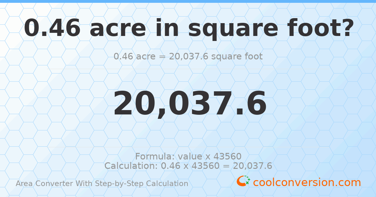 0.46 acres = 20037.6 square feet