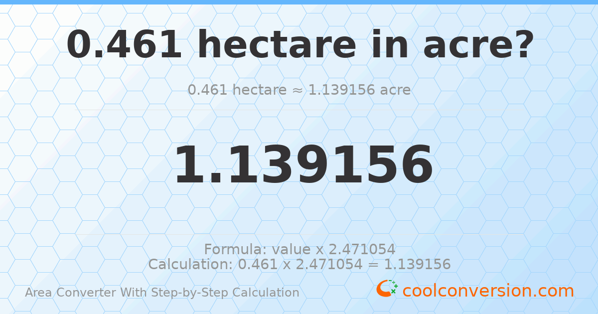 0.461 hectares = 1.13916 acres