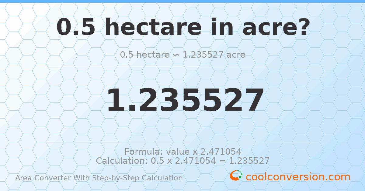 0.5 hectares = 1.23553 acres