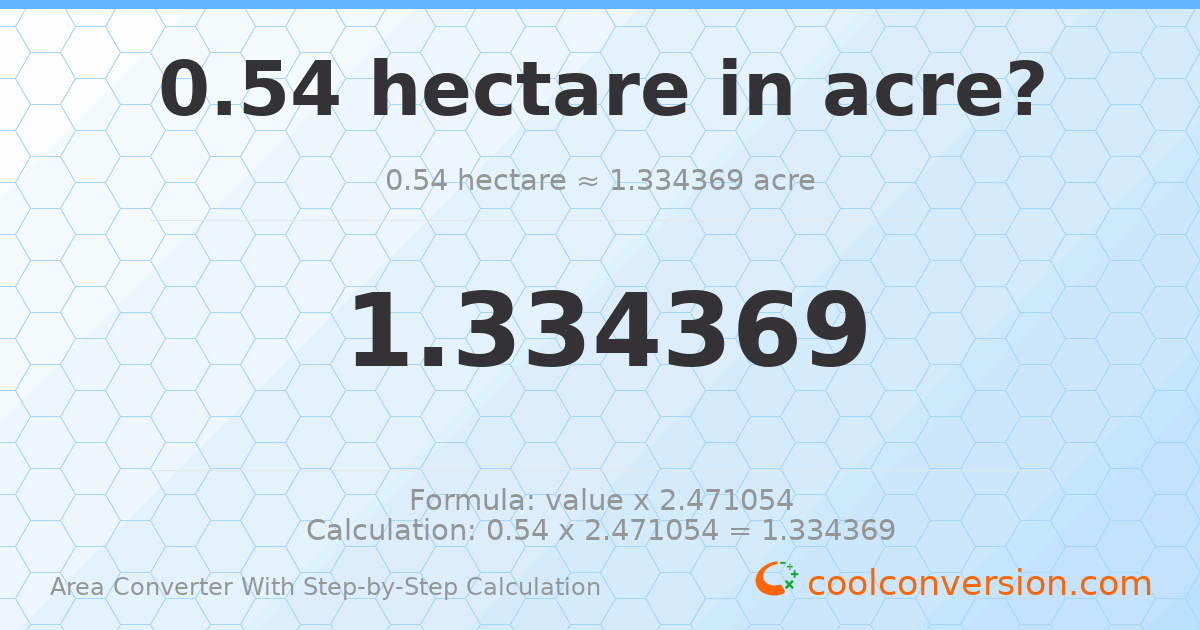 0.54 hectares = 1.33437 acres